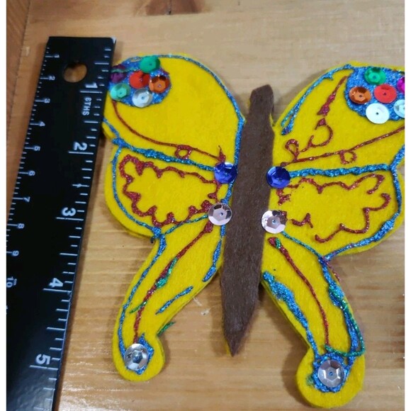 Vintage Lot Of 4 Butterfly Sequin Jewel Glitter Felt Appliqué Patches 5-6" - Picture 5 of 10